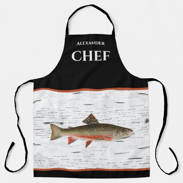 Rustic Aspen Bark Trout fisherman Lake House Apron (Front)