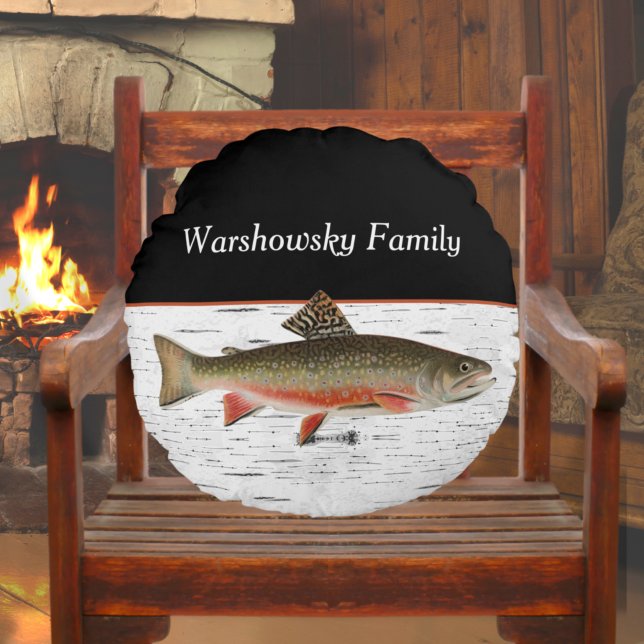  Rustic Aspen Bark Trout  Fisherman Lake House Round Cushion (Creator Uploaded)
