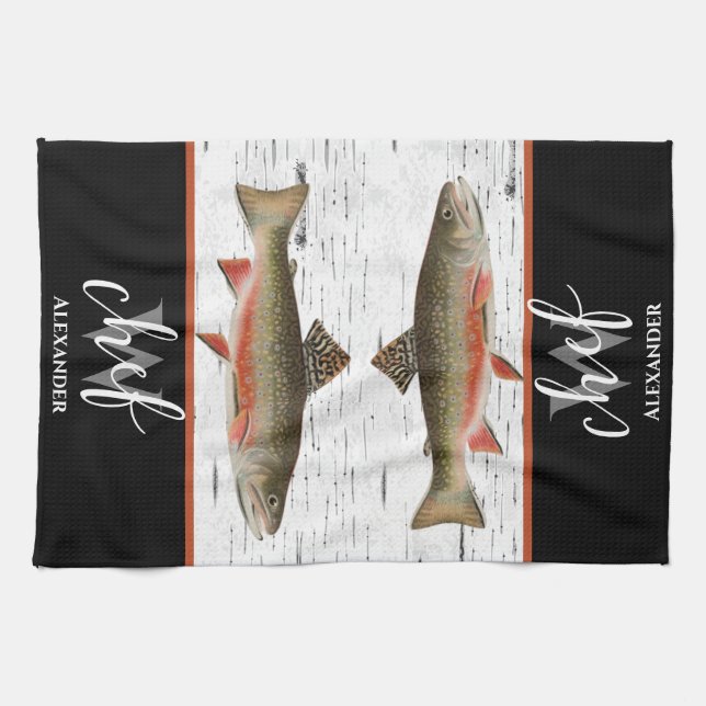  Rustic Aspen Bark Trout fisherman Lake House Tea Towel (Horizontal)