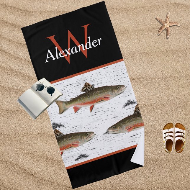 Rustic Aspen Bark Trout Fisherman River Lake House Beach Towel (Creator Uploaded)