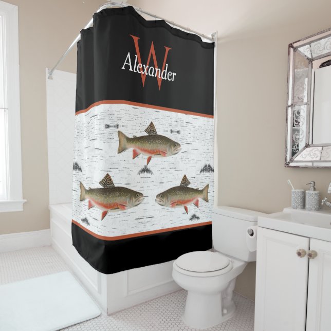 Rustic Aspen Bark Trout Fisherman River Lake House Shower Curtain (In Situ)