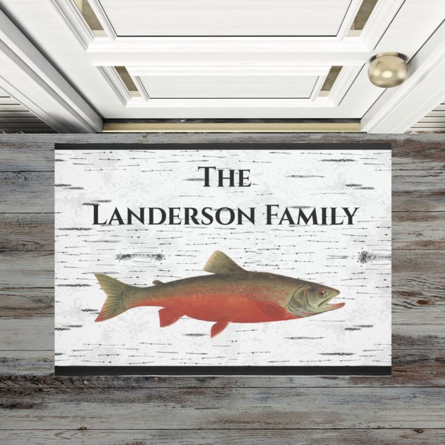 Rustic Aspen Bark Trout fishing Lake House River Doormat (Creator Uploaded)