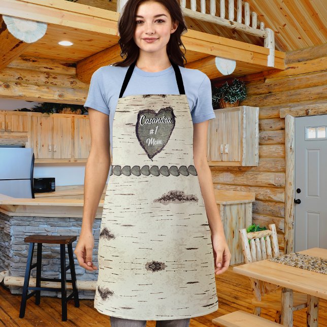 Rustic Aspen Bark Wood Carved Heart #1 Mum Name   Apron (Creator Uploaded)