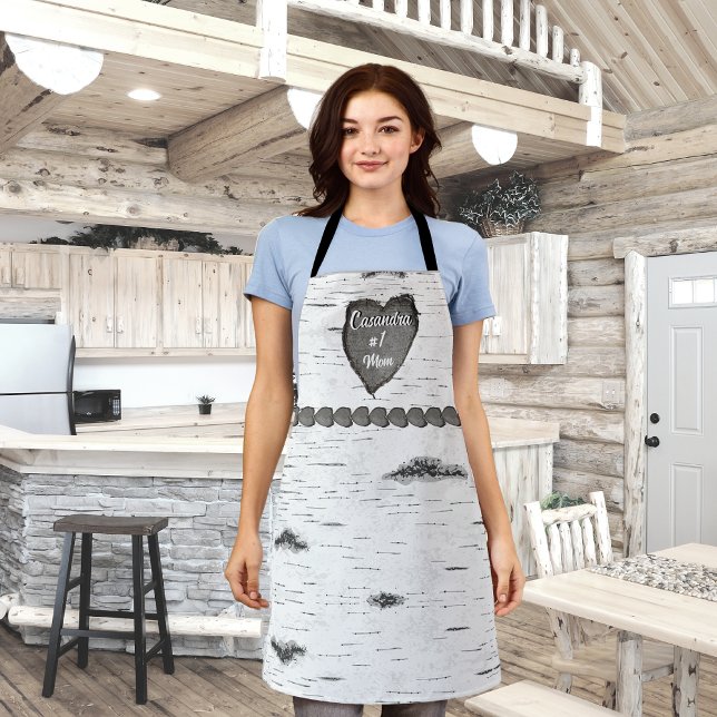Rustic Aspen Bark Wood Carved Heart #1 Mum Name    Apron (Creator Uploaded)