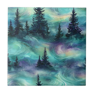 Rustic Aurora Forest Pattern Ceramic Tile