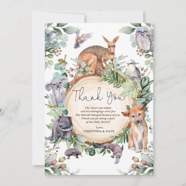Rustic Australian Animals Wildlife Native Greenery Thank You Card (Front)