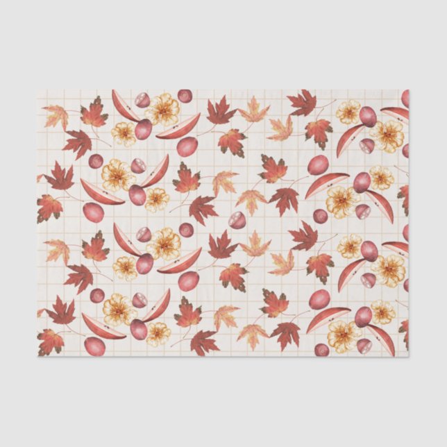 Rustic Autumn and Fall Leaves and Cranberries  Tissue Paper (Front)