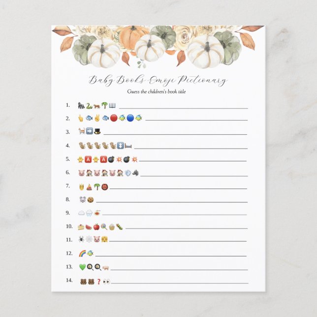 Rustic Autumn Baby Books Emoji Game  (Front)