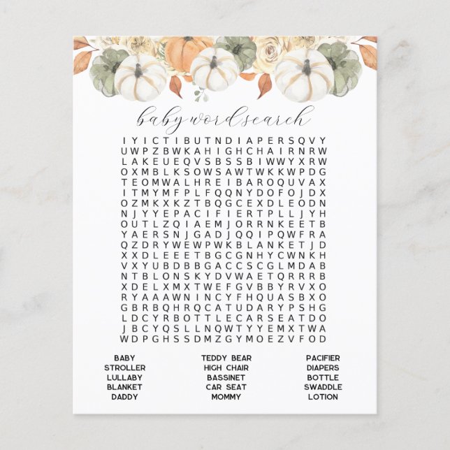 Rustic Autumn  Baby Word Search  (Front)