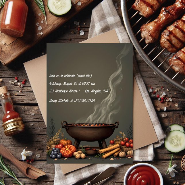 Rustic Autumn BBQ Fall Gathering Invitation (Rustic Autumn BBQ Fall Gathering Invitation)