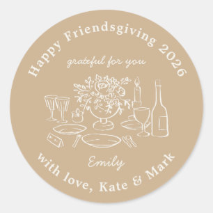 Rustic Autumn Beige Friendsgiving Party Favour Classic Round Sticker