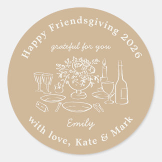 Rustic Autumn Beige Friendsgiving Party Favour Classic Round Sticker