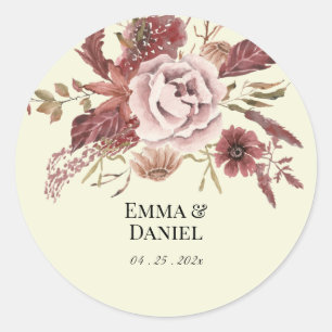 Rustic Autumn Blooms Cream Background Watercolor Classic Round Sticker