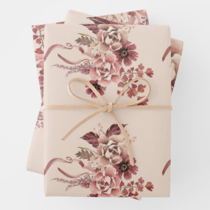 Rustic Autumn Blooms Light Beige Watercolor Wrapping Paper Sheet