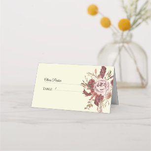 *Rustic Autumn Blooms Watercolor Cream Background Place Card