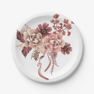 Rustic Autumn Blooms Watercolor Paper Plate