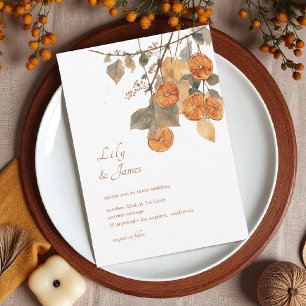 Rustic Autumn Boho Dried Orange Garland Wedding Invitation