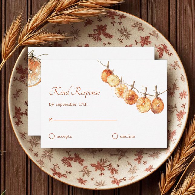Rustic Autumn Boho Dried Orange Garland Wedding RSVP Card (Creator Uploaded)