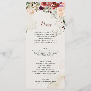 Rustic Autumn Boho Watercolor Floral Wedding Menu
