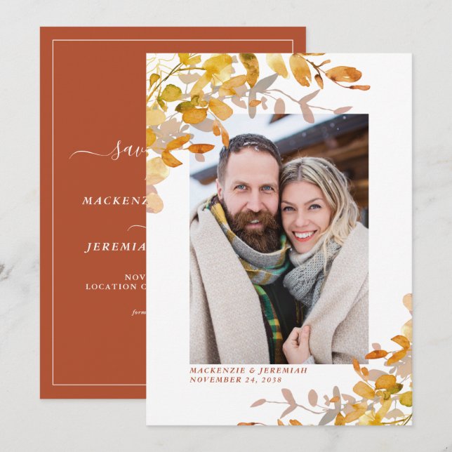 Rustic Autumn Botanical Photo Save the Date (Front/Back)