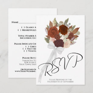Rustic Autumn Bouquet Rust Orange Roses Wedding RSVP Card