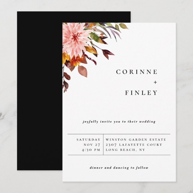 Rustic Autumn Bouquet Wedding Announcement (Front/Back)
