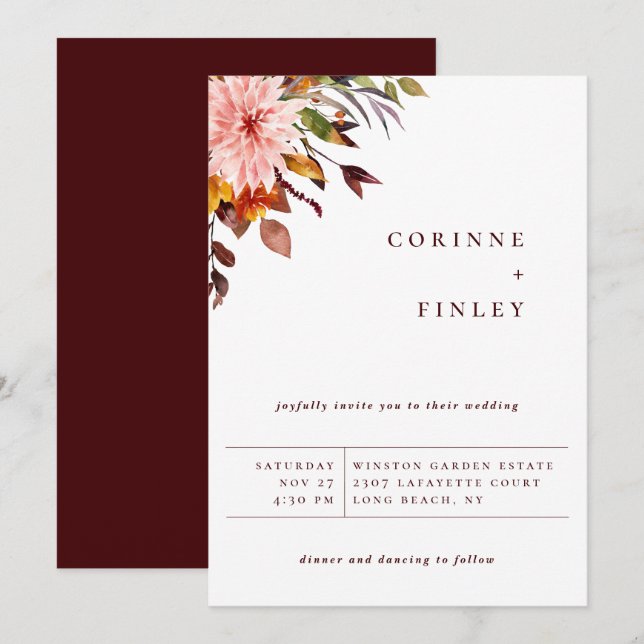 Rustic Autumn Bouquet Wedding Invitation (Front/Back)