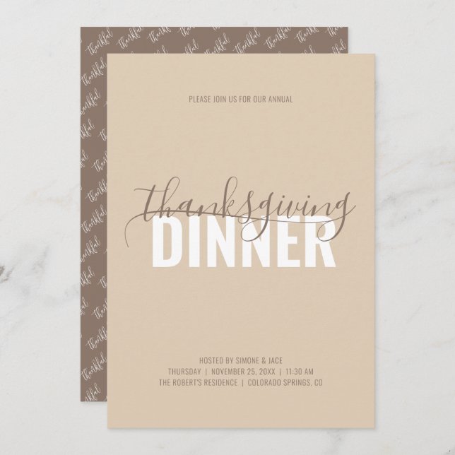Rustic Autumn Brown Dinner Party Invitation (Front/Back)