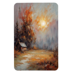 Rustic Autumn Cabin Landscape Fall Art Magnet