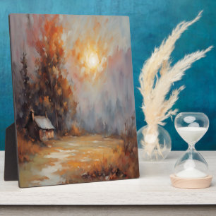 Rustic Autumn Cabin Landscape Fall Art Plaque