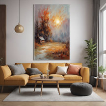 Rustic Autumn Cabin Landscape Fall Art