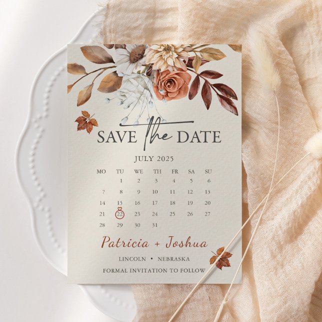 Rustic Autumn Calendar Save The Date Card (Creator Uploaded)