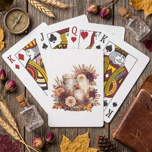 Rustic Autumn Candle Floral Centerpiece Playing Cards