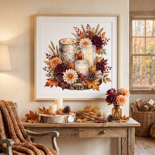 Rustic Autumn Candle Floral Centerpiece Poster