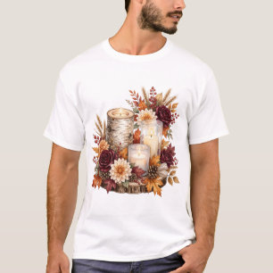Rustic Autumn Candle Floral Centerpiece T-Shirt