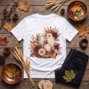 Rustic Autumn Candle Floral Centerpiece T-Shirt