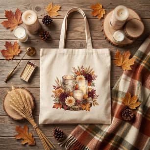 Rustic Autumn Candle Floral Centerpiece Tote Bag