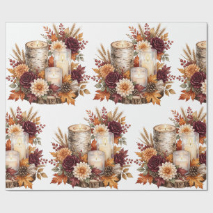 Rustic Autumn Candle Floral Centerpiece Wrapping Paper