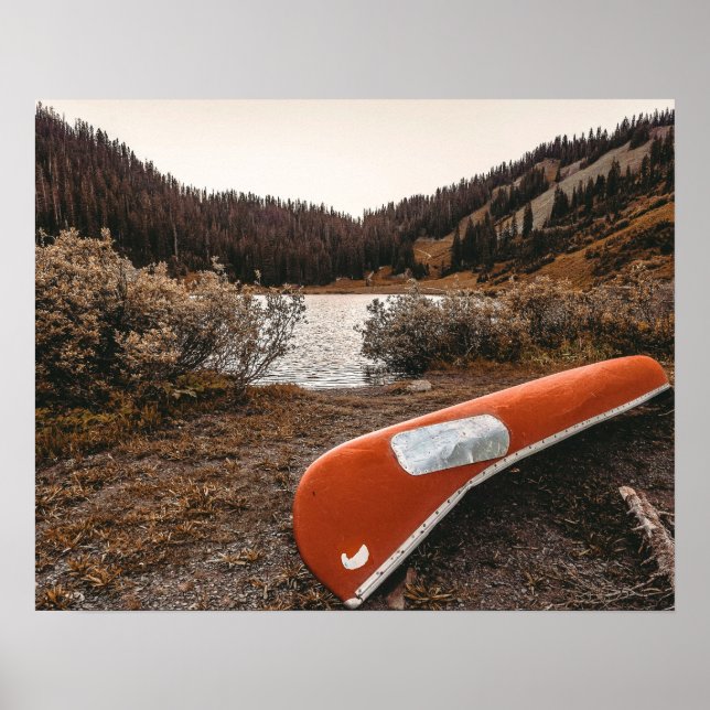 Rustic Autumn Canoe // Dusk Lit Gray Poster (Front)
