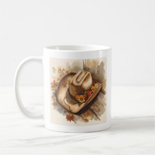 Rustic Autumn Cowboy Hat with Flowers Coffee Mug