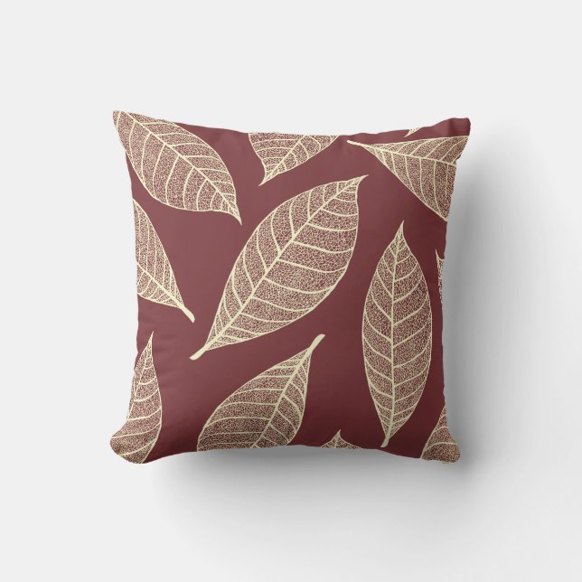 Rustic Autumn Cream Leaf Skeletons & Pear Red Cushion (Front)