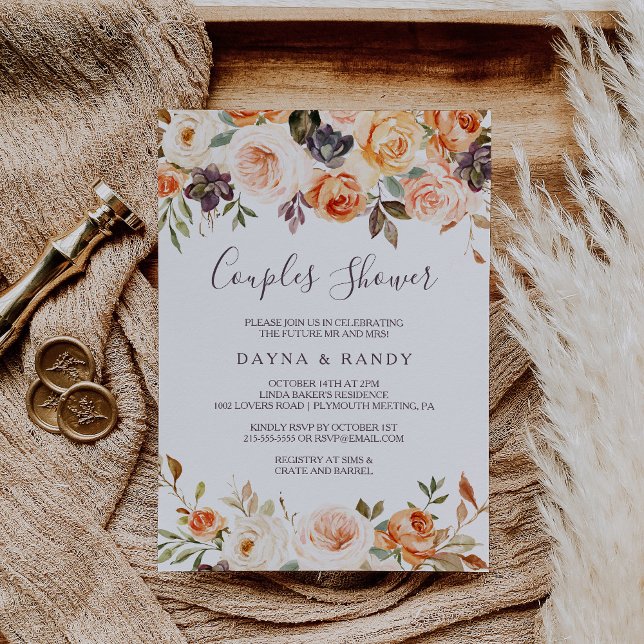 Rustic Autumn Elegant Floral Couples Shower Invitation (Creator Uploaded)