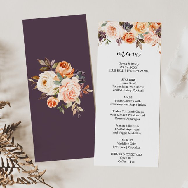 Rustic Autumn Elegant Floral Dinner Menu Card (Creator Uploaded)