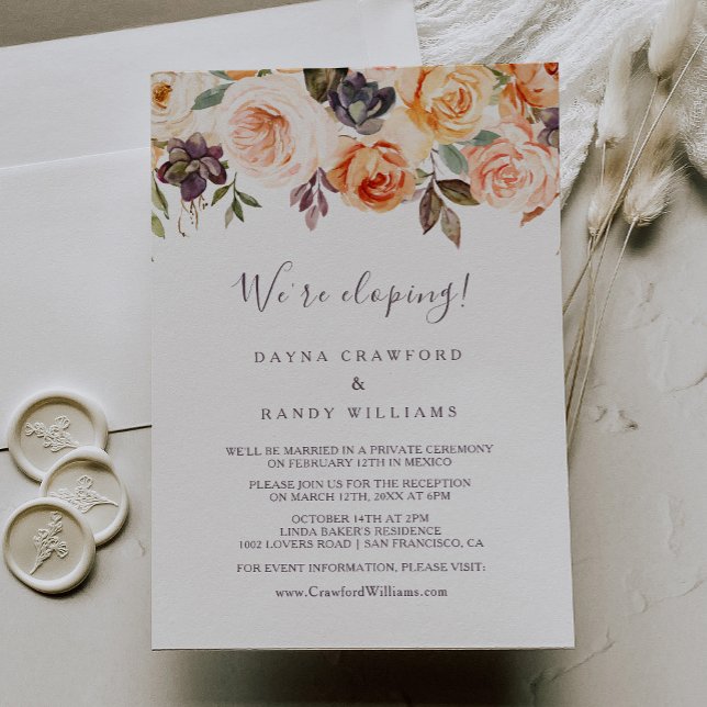 Rustic Autumn Elegant Floral Elopement Reception Invitation (Creator Uploaded)