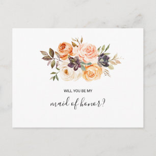 Rustic Autumn Elegant Floral Maid of Honour Invitation Postcard