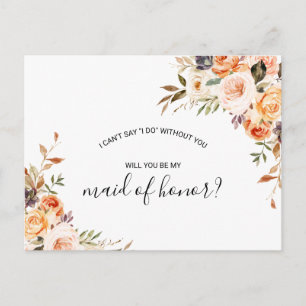 Rustic Autumn Elegant Floral Maid of Honour Invitation Postcard