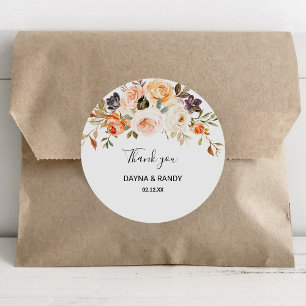 Rustic Autumn Elegant Floral Thank You Favour Classic Round Sticker