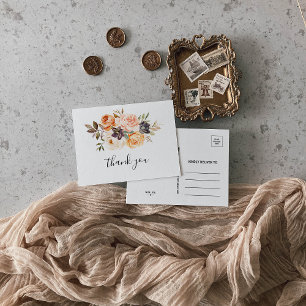 Rustic Autumn Elegant Floral Thank You Postcard