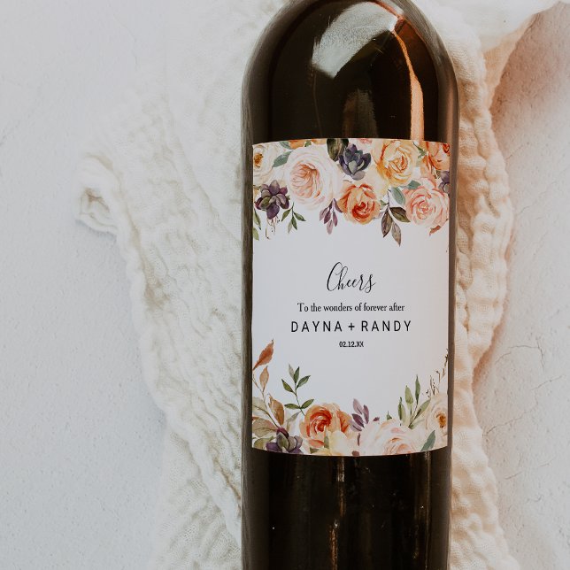 Rustic Autumn Elegant Floral Wedding Wine Labels (Creator Uploaded)
