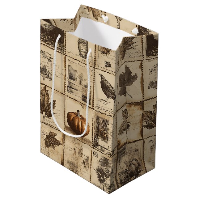 Rustic Autumn Ephemera Collage | Warm Earthy (2) Medium Gift Bag (Front Angled)